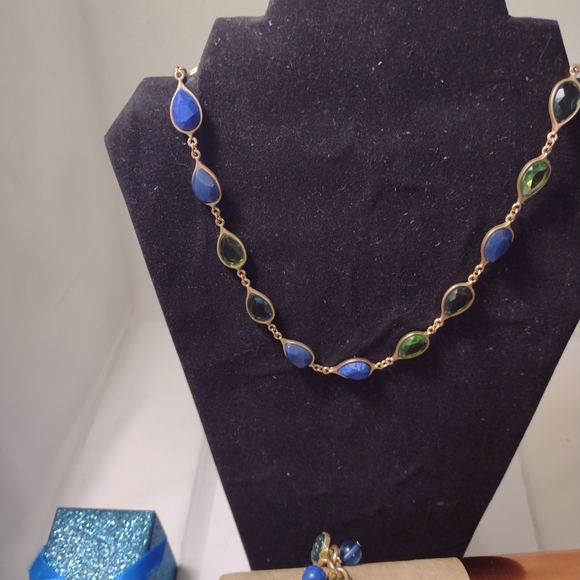 Carolee New York Blue Lápiz Jade SEMI-PRECIOUS Stones NECKLACE and BRACELET Set - Picture 4 of 9